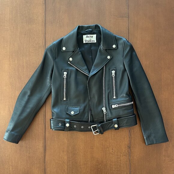 PRISTINE Acne Studios Black Moto Biker Leather Jacket (Size 34 / US 2) - Picture 1 of 7